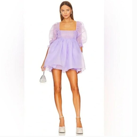 Selkie Lilac Thundercloud Dress Organza Puff Sleeve Size 3X Babydoll Mini Purple - Picture 4 of 6